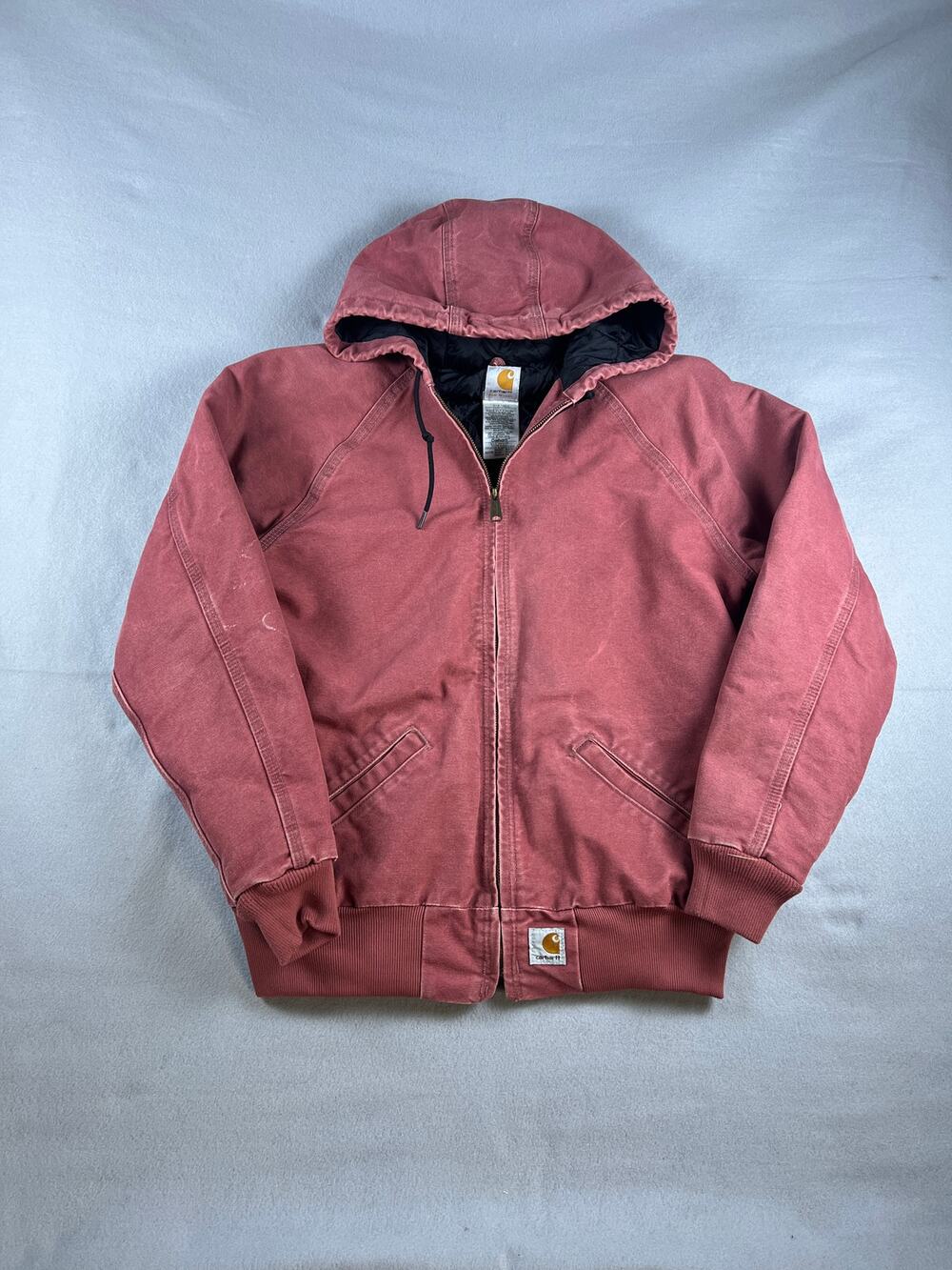 Carhartt Active Duck Canvas Jacket Womens M Red Hooded Quilt Lining WJ014 VRS